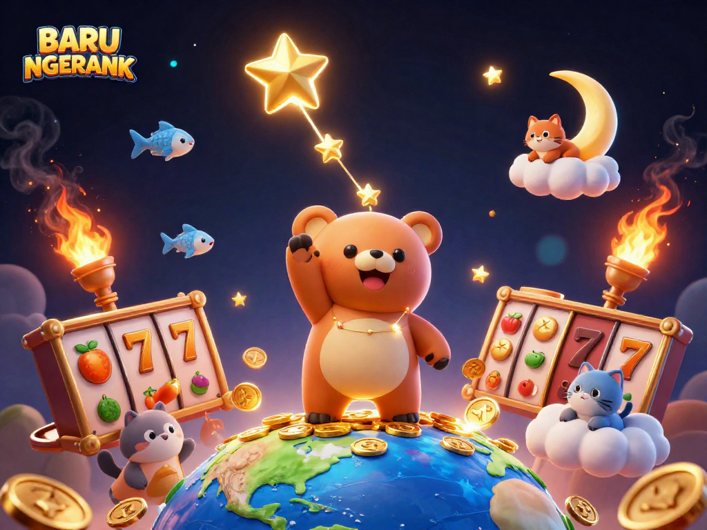 Engage with BARU NGERANK's premium HD slots, featuring a vibrant cosmic scene.