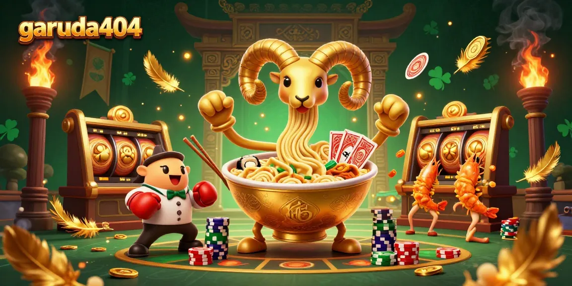 Engage with garuda404's casino fun through a vibrant 3D illustration showcasing dynamic characters and rich details.