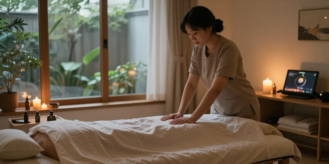 Relaxing 의정부출장안마 session in serene wellness studio with calming atmosphere.