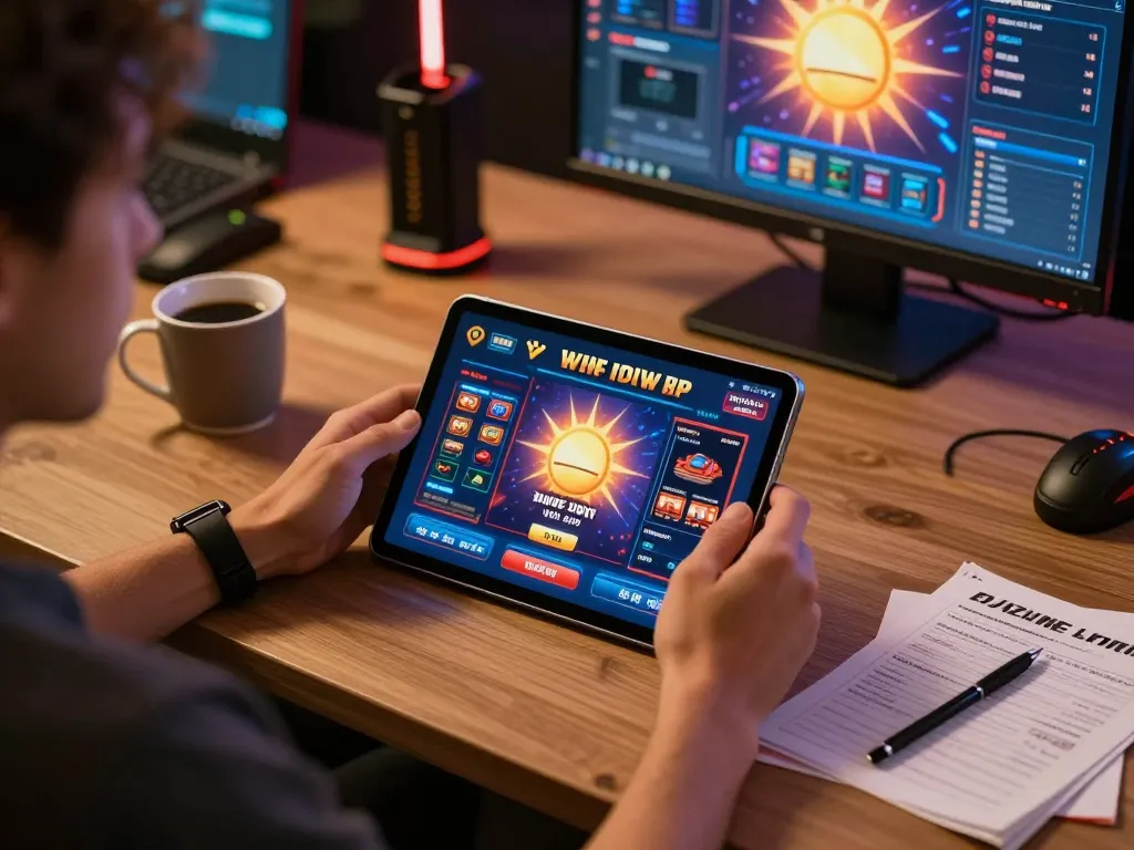 Engaging with the sun win app on a tablet, showcasing online casino gaming experience.