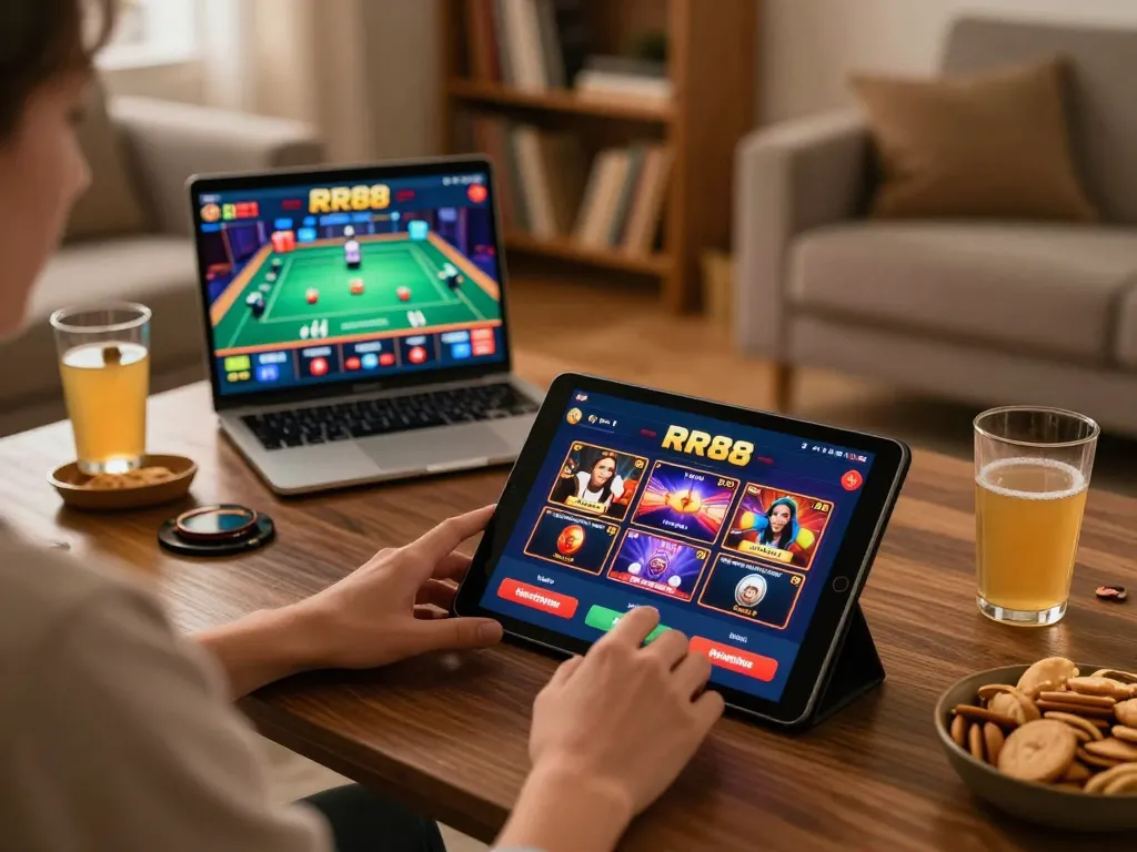 Engaging in dynamic online gameplay at RR88, showcasing the exciting user interface and cozy atmosphere