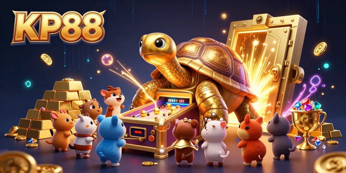 Play exciting games at KP88's golden tortoise-themed casino with vibrant visuals and dynamic elements.