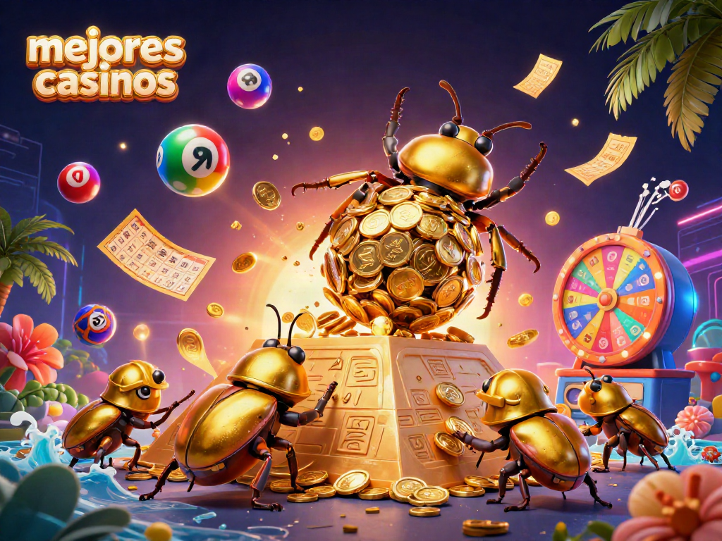 Los mejores casinos muestran un escarabajo dorado construyendo riqueza en un vibrante entorno de juego.