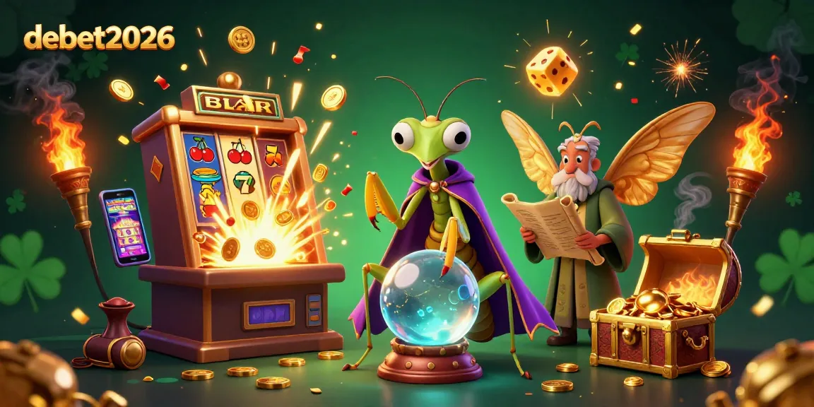 Spin the reels with debet2026 in a vibrant casino illustration featuring winning elements.
