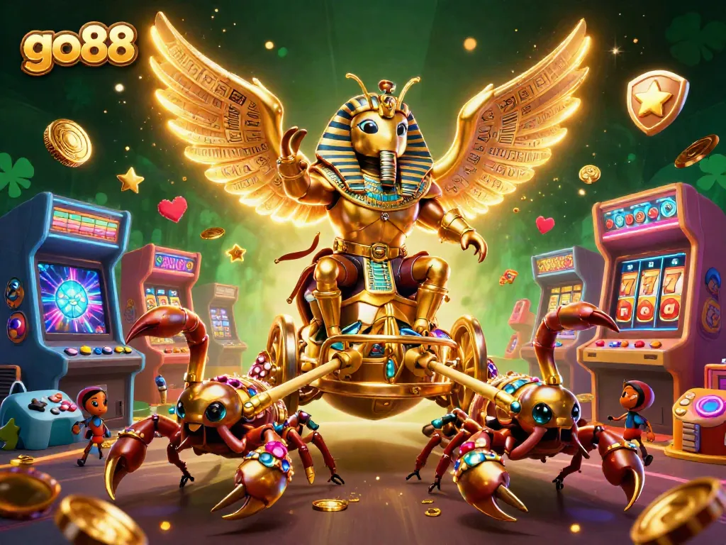 Engage with go88's vibrant gaming universe where a golden scarab guides you through thrilling casino adventures.