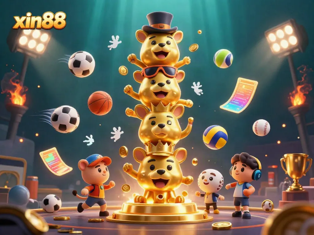 Experience the excitement of sports betting at xin88 with a vibrant 3D illustration depicting a colorful casino atmosphere.