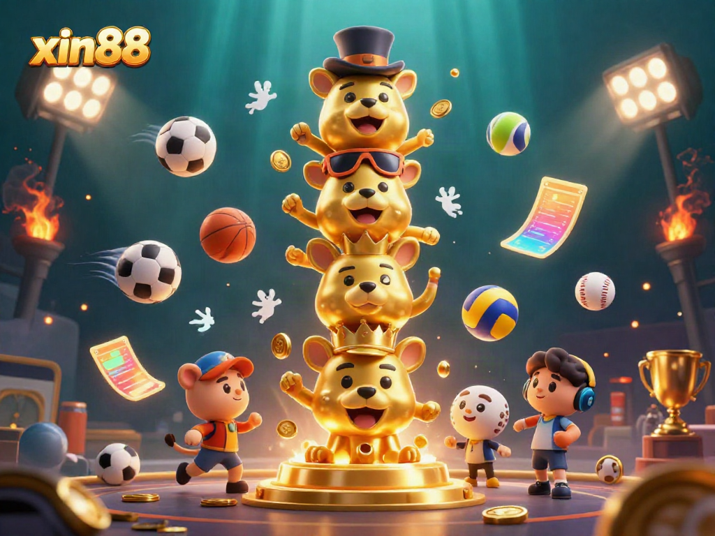 Experience the excitement of sports betting at xin88 with a vibrant 3D illustration depicting a colorful casino atmosphere.