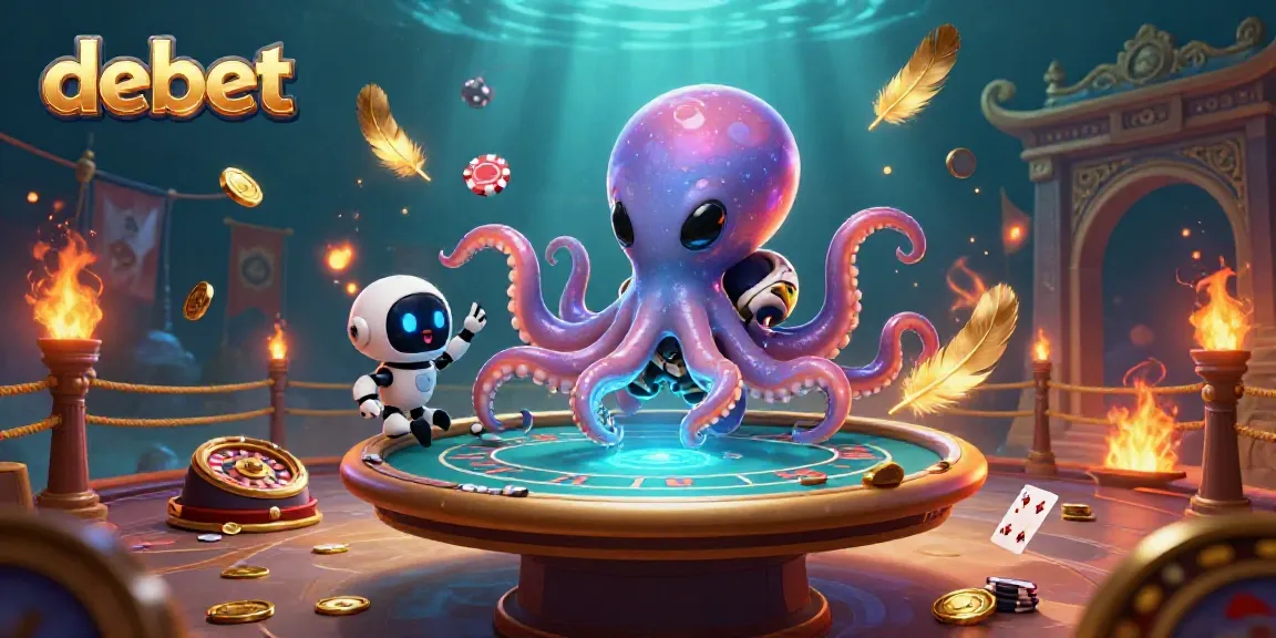 Experience thrilling poker games at debet with a vibrant octopus character and exciting casino elements.