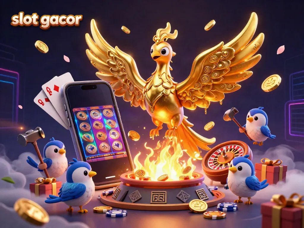 Experience thrilling winning moments with slot gacor featuring a molten gold phoenix and vibrant gaming elements.