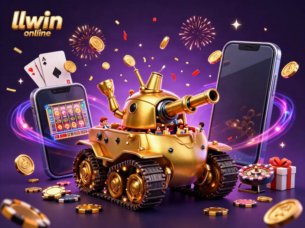 Experience excitement at llwin online with a vibrant 3D casino-themed illustration capturing a miniature casino inside a golden beetle tank.