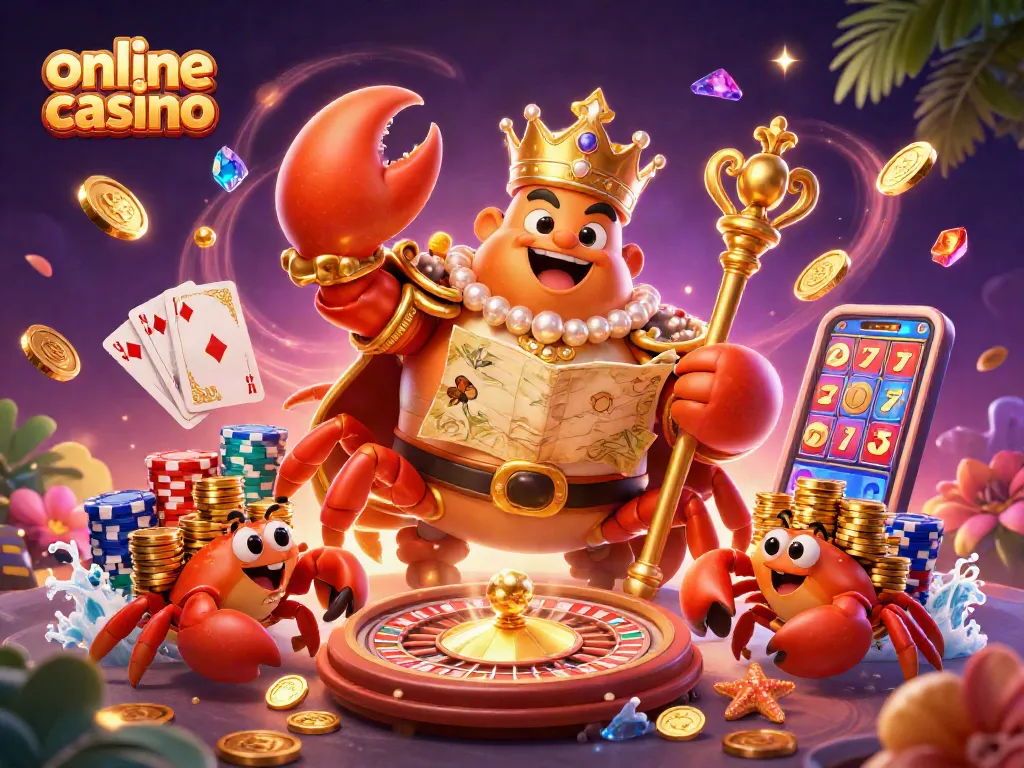 Disfruta de un emocionante juego en un casino online con el emperador cangrejo dorado y sus tesoros.