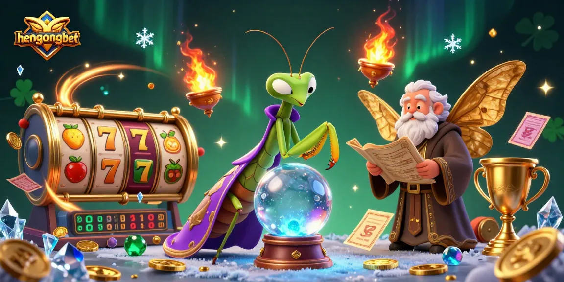 Engage with hengongbet's thrilling slot games in a mystical illustration showcasing fortune and excitement.