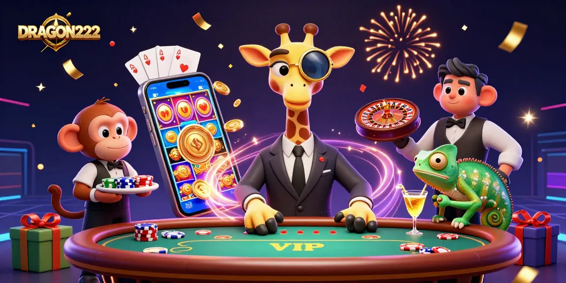 Experience thrilling slots at DRAGON222 with delightful characters and vibrant casino elements.