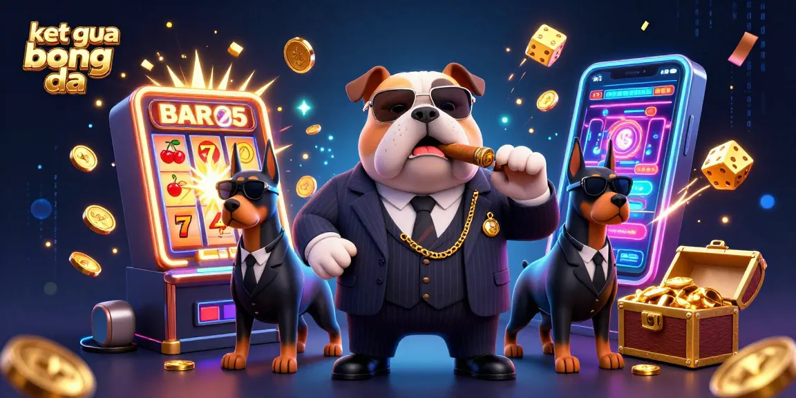 Ket qua bong da illustrated scene featuring a mafia boss bulldog and Doberman pincher bodyguards amid explosive casino elements