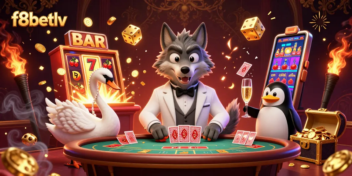 Experience thrilling gaming excitement with f8betlv at a baccarat table and vibrant casino elements.
