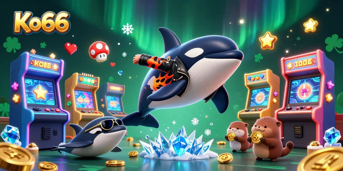 Experience Ko66 with fun gambling thrills as characters jump into a vibrant casino world filled with games.
