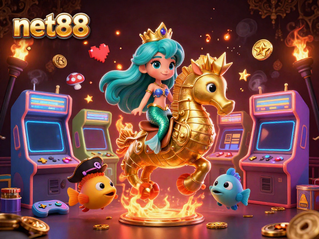 Experience captivating gameplay with net88 as the vibrant mermaid princess emerges from a dynamic scene filled with gold and colorful gaming elements.