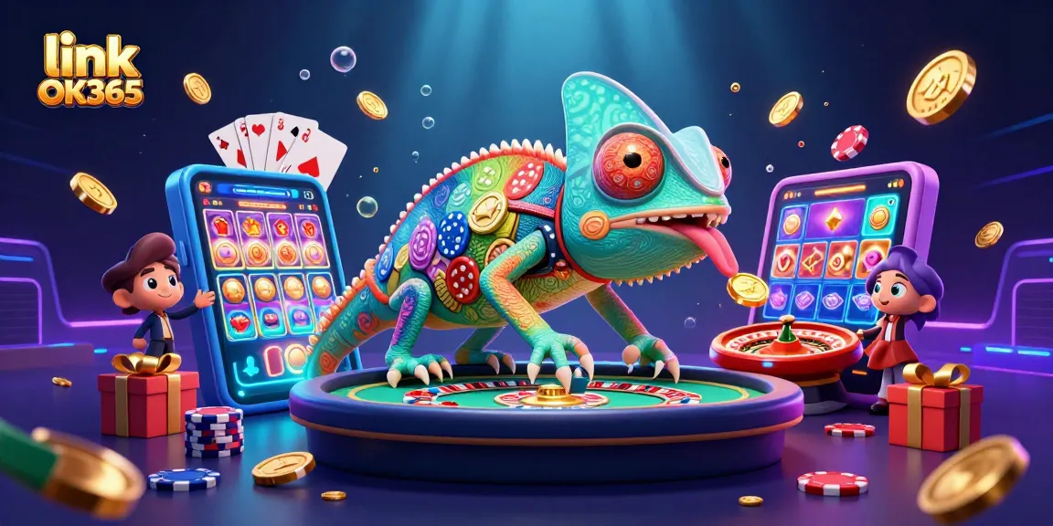 Spin and win with link OK365 in this vibrant casino-themed illustration full of action.