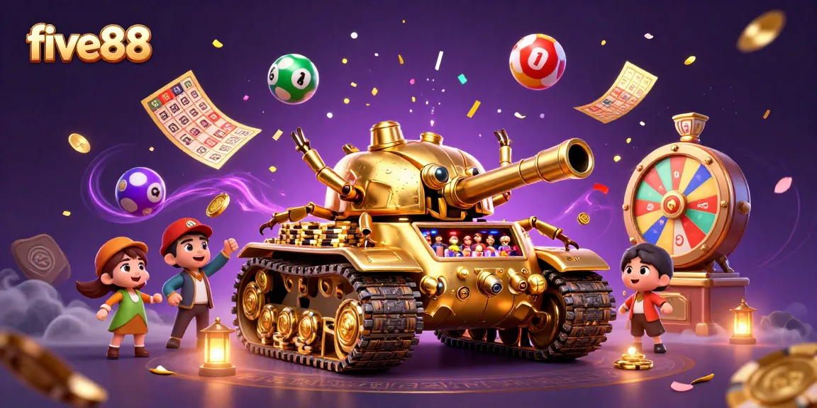 Experience the vibrant excitement of five88 with a golden beetle tank casino bursting with lottery balls and prizes.