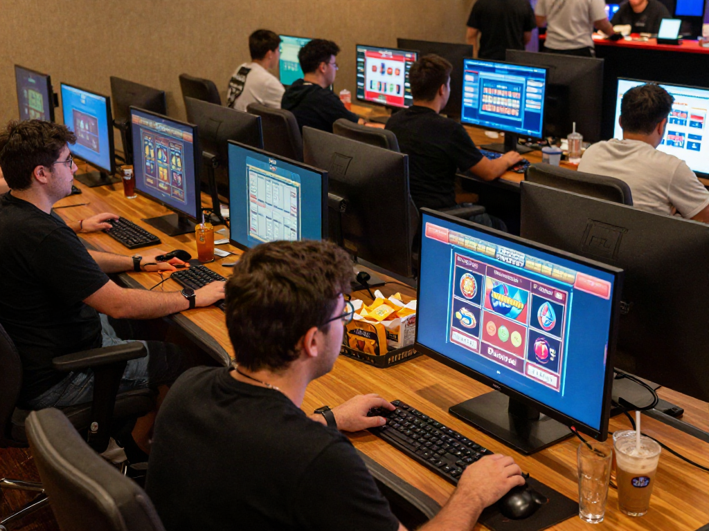 Players enjoying online gaming at red88 casino, vibrant screens displaying exciting games.