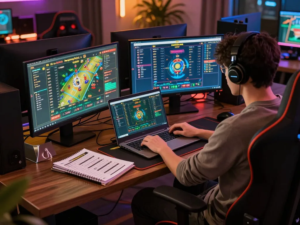 Engaging player immersed in Hongkong Pools online game with strategic tools at hand.