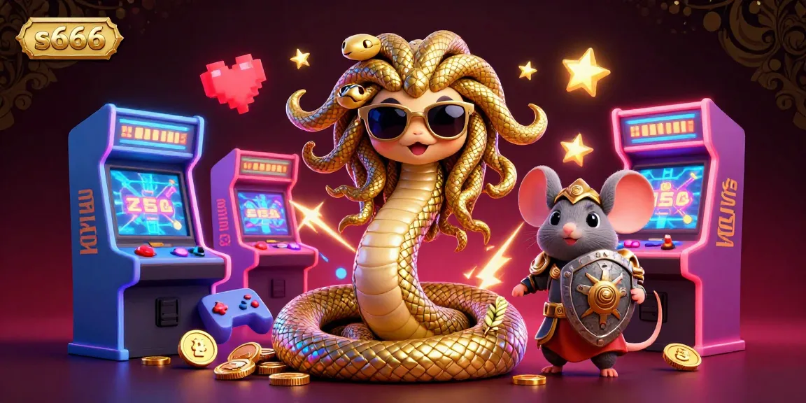 s666 offers a vibrant gaming experience with Medusa and a warrior mouse in a captivating casino scene.