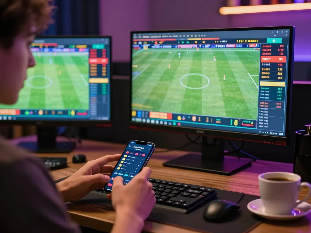 Betting on kèo nhà cái with excitement in a modern home setup shows live sports games and odds.