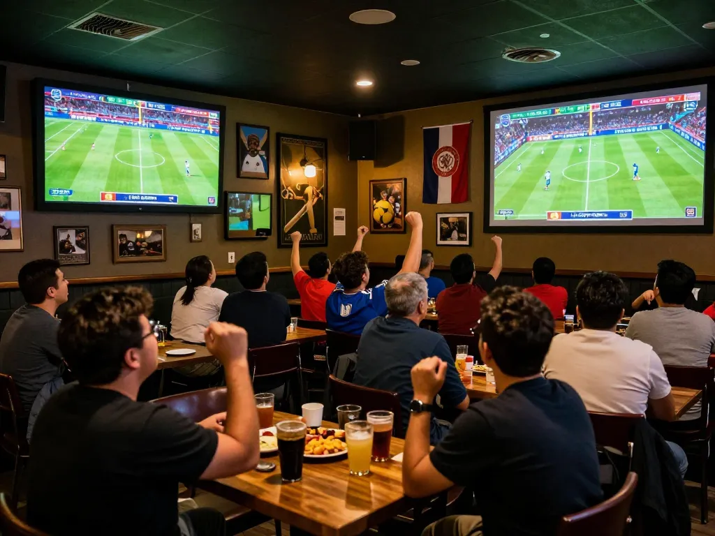 Fans cheer while placing bets during worldcup2026 at a vibrant sports bar.