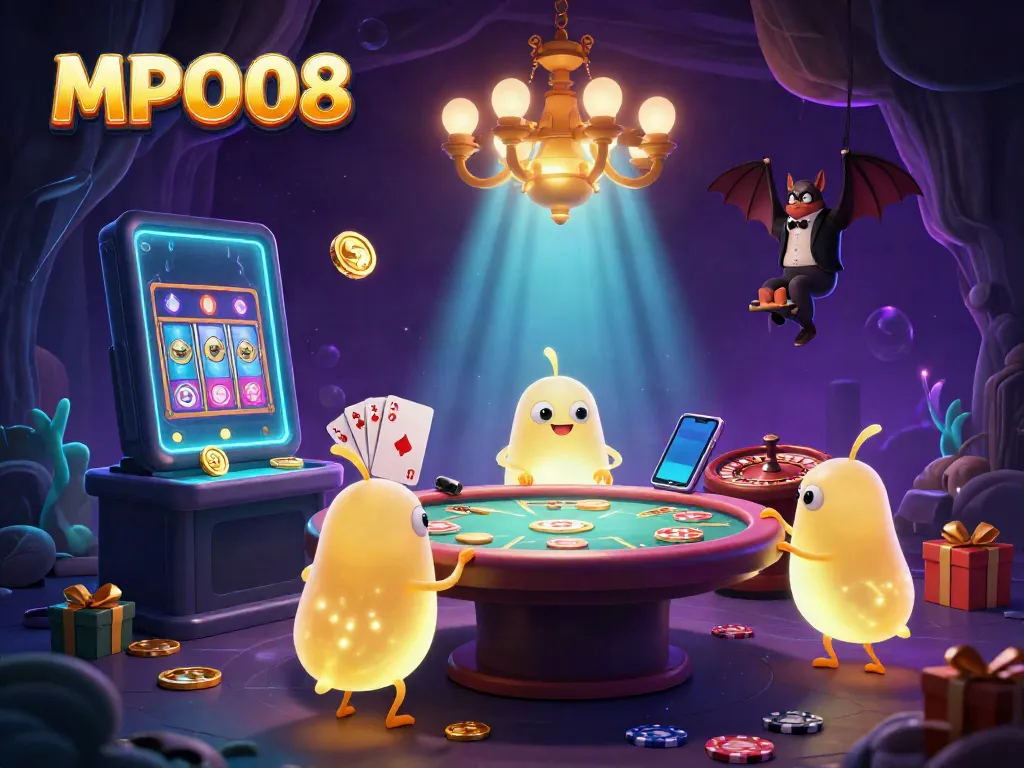 MPO08 lights up a cave casino with glowworms while showcasing exciting slot games.