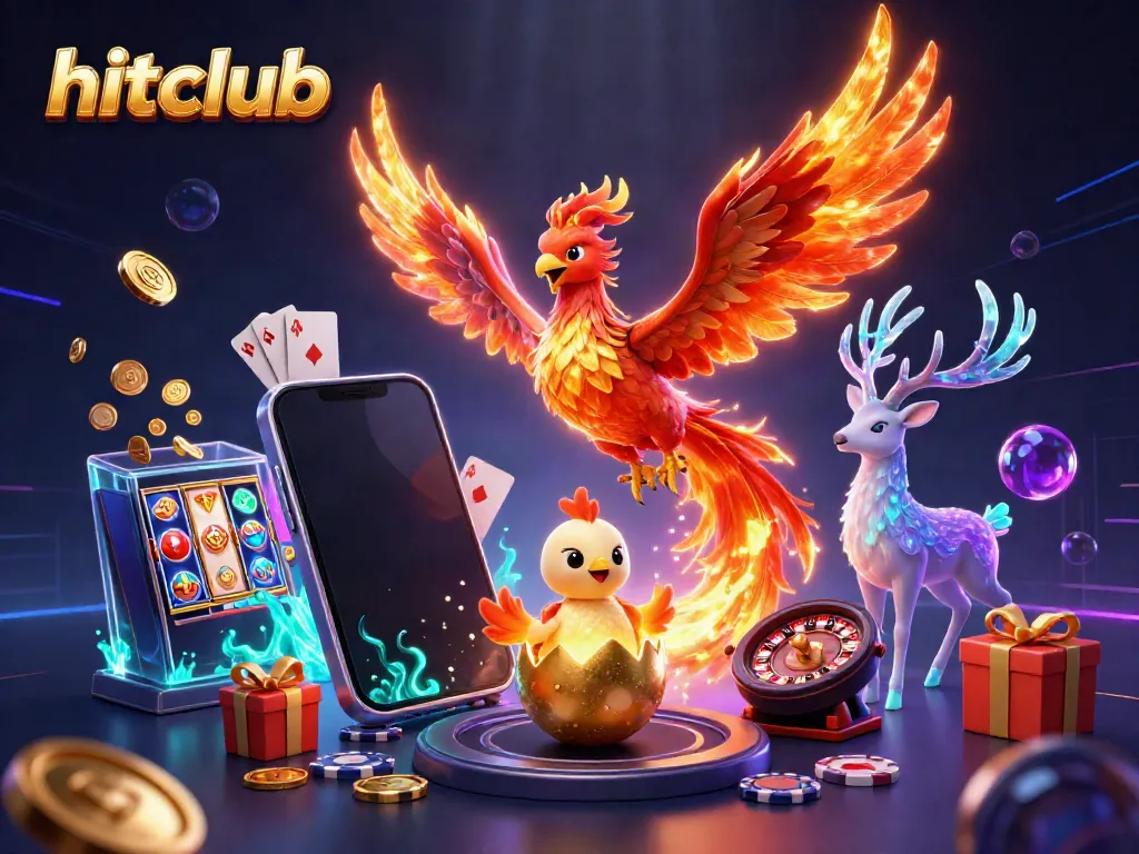Experience the excitement of hitclub with vibrant gaming elements in this dynamic illustration.