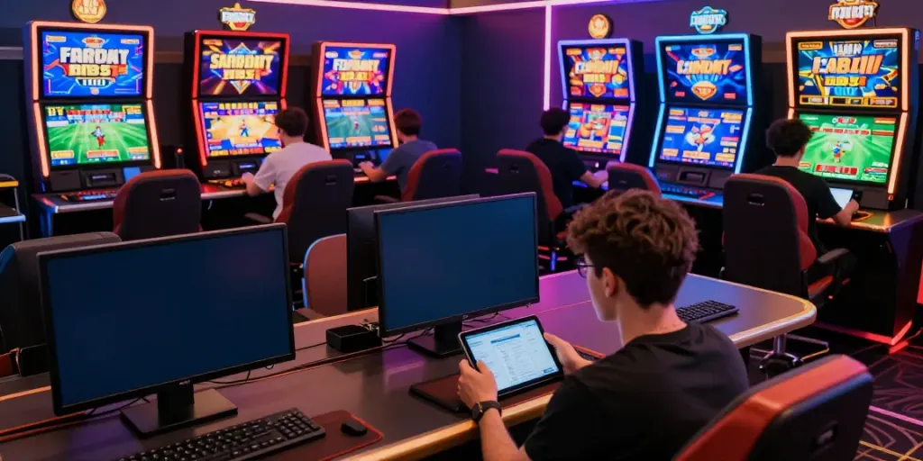 Players engaging in betting activities at FABET online gaming platform with vibrant graphics and sleek design.