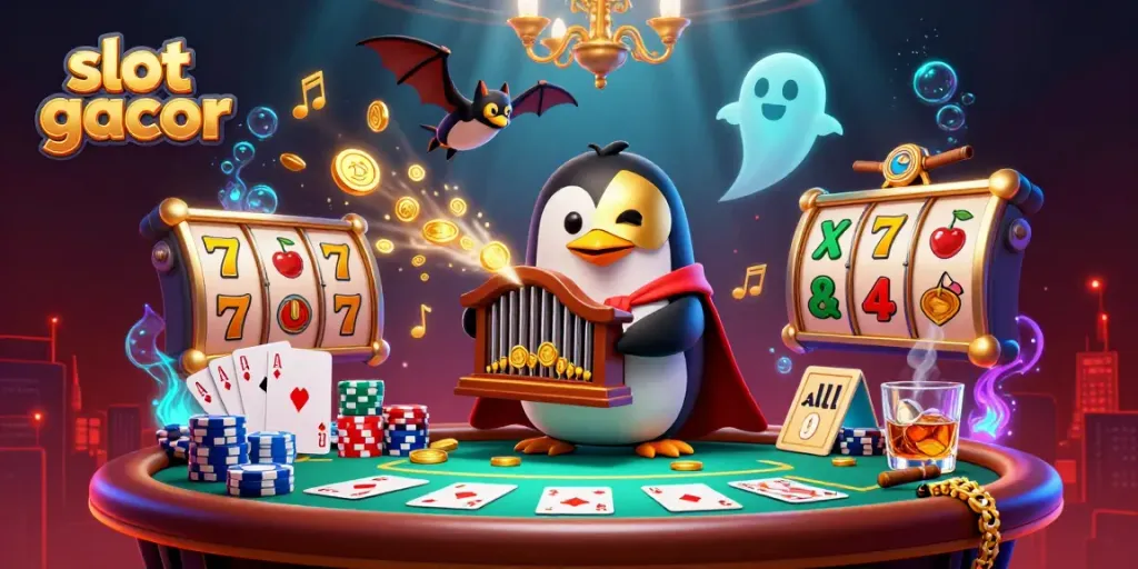 Experience the excitement of slot gacor with vibrant golden coins, thrilling characters, and rich casino elements.