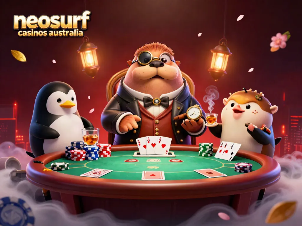 Experience vibrant neosurf casinos australia action with a jolly walrus bluffing at an underwater poker table.
