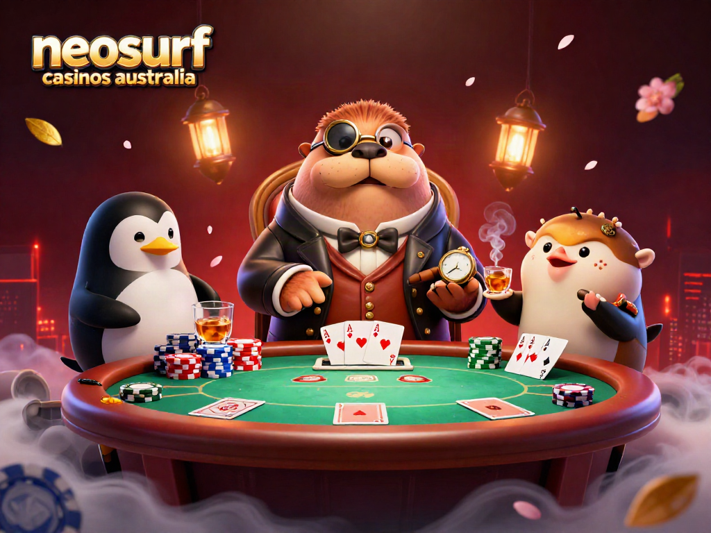 Experience vibrant neosurf casinos australia action with a jolly walrus bluffing at an underwater poker table.