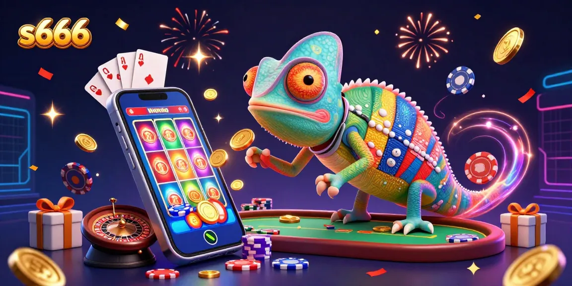 S666 casino owner chameleon game scene with golden coins and dynamic slot elements.