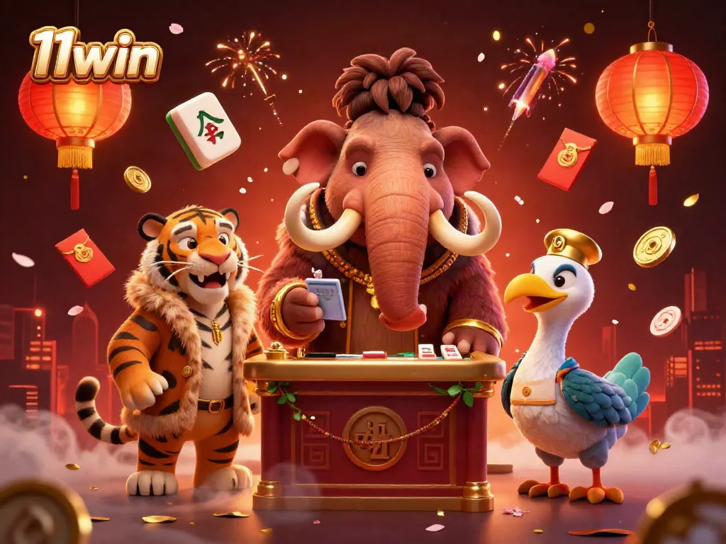 Experience the vibrant world of 11win with a cartoon casino scene featuring engaging characters and festive elements.