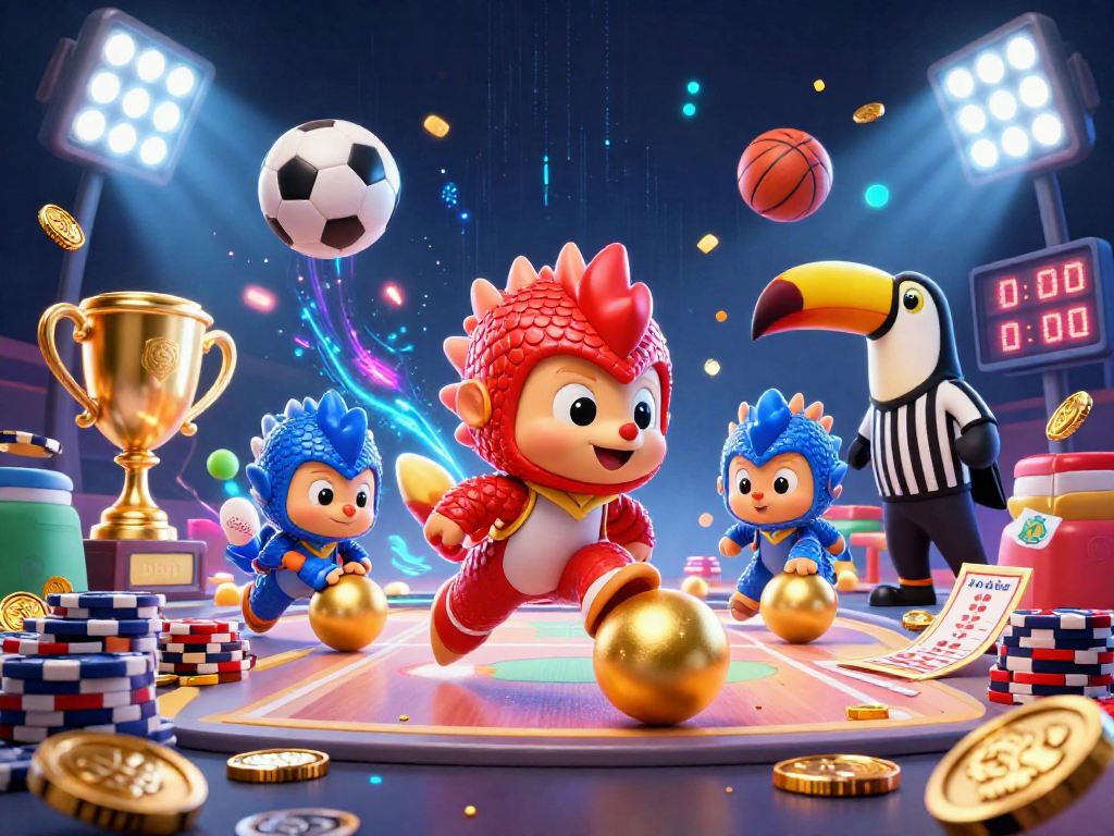 Engaging scene showcasing UGDEWA as rival pangolins playfully bowling through poker chips in a vibrant casino atmosphere.