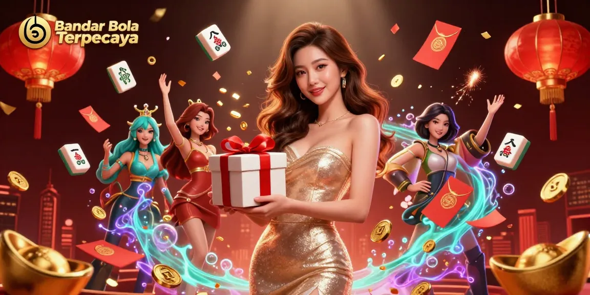 Experience Bandar Bola Terpercaya with a glamorous festive casino scene showcasing vibrant elements and engaging action.