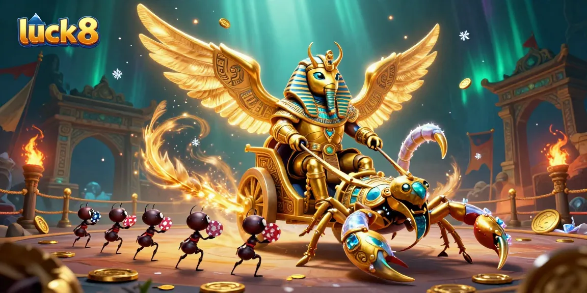 Experience excitement with luck8 through a colossal golden scarab beetle and poker chip-wielding ants.