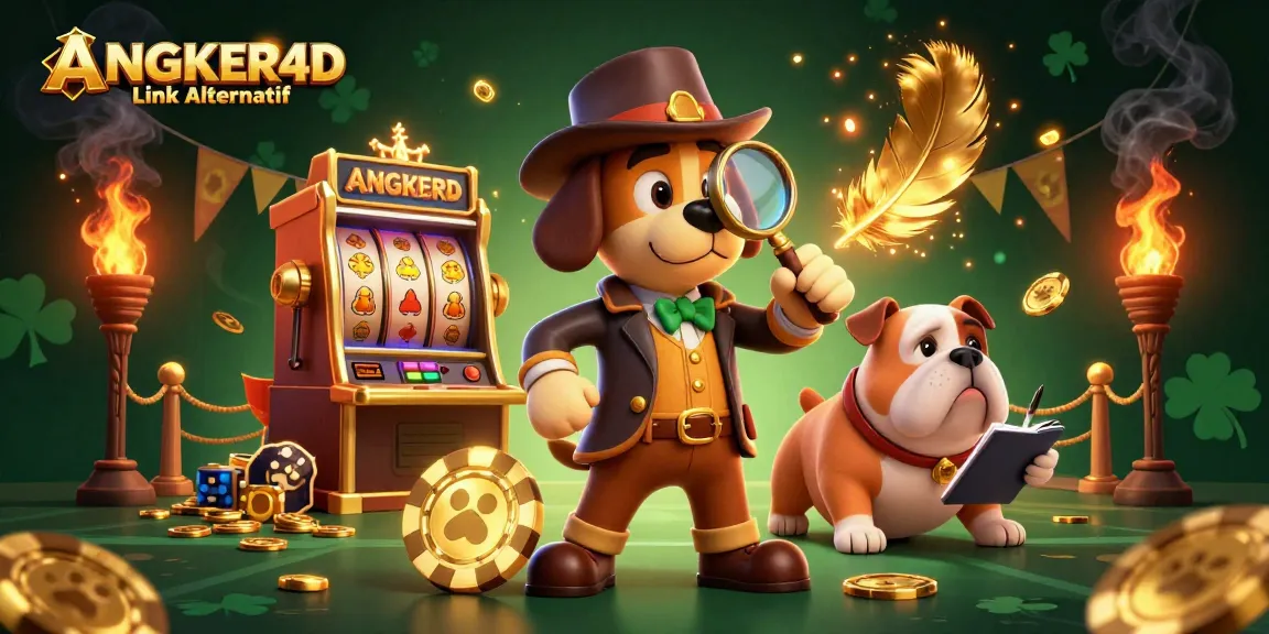 Engage with ANGKER4D Link Alternatif as the detective investigates a winning poker chip in a vibrant casino scene.