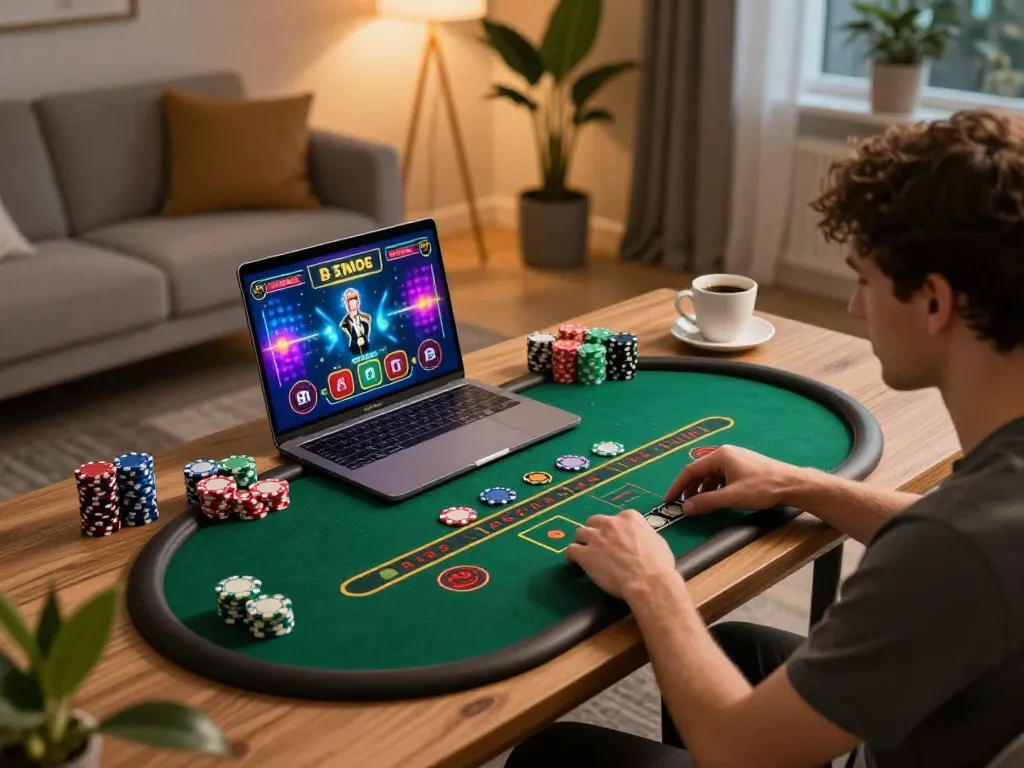 Engage in thrilling action at link cm88 mới nhất with a live dealer game setup showcasing a dynamic home gaming scene