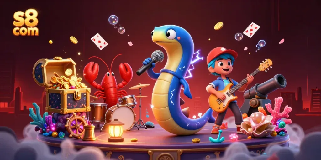 Engaging underwater casino scene showing characters from s8 com performing with vibrant elements.