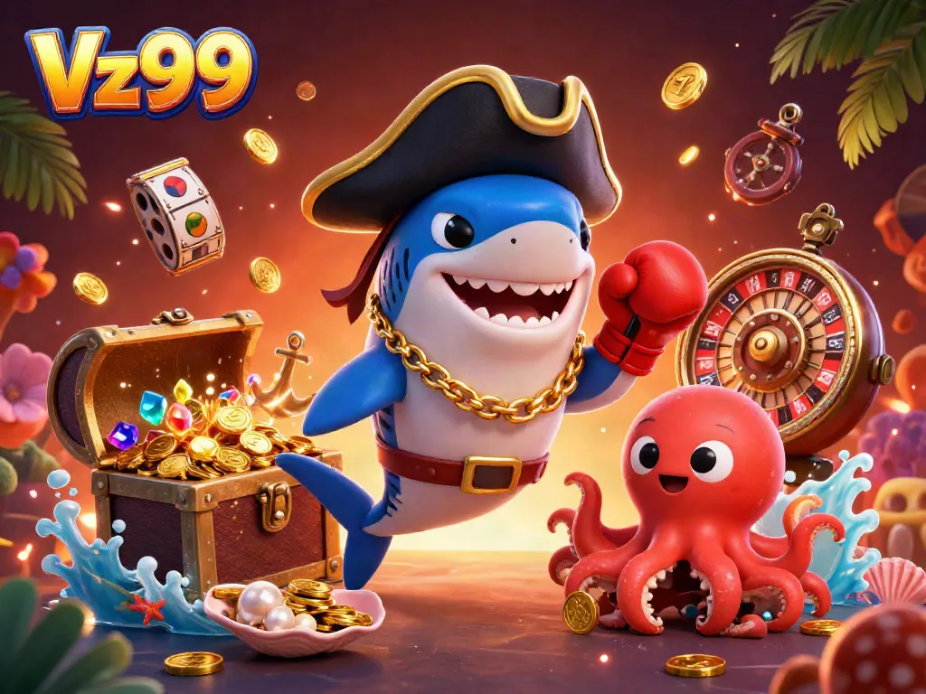 Experience thrilling wins with Vz99’s dynamic gaming scene featuring vibrant characters and colorful casino elements.