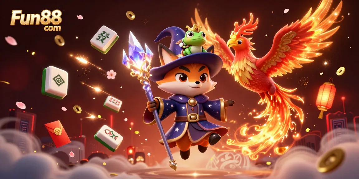 Experience thrilling gaming at Fun88 com with a mystical wizard fox and glowing symbols of luck!