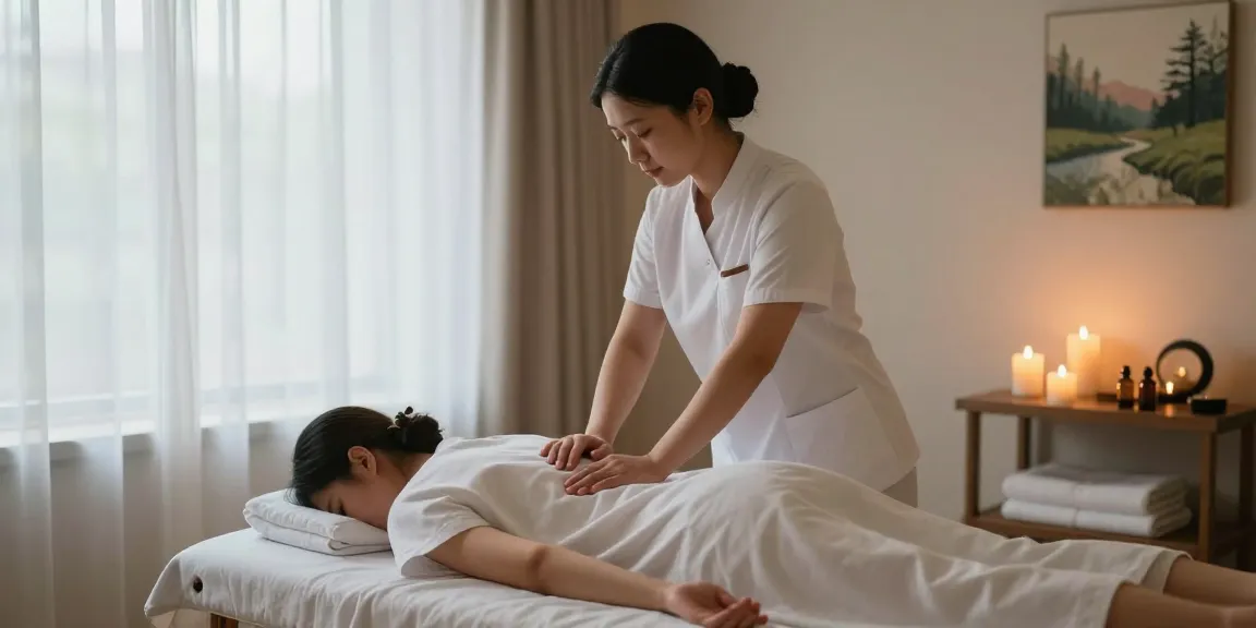 안산출장안마 relaxing massage therapy in a serene room with ambient lighting.