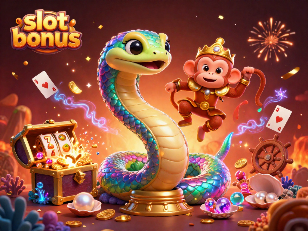 Win big with slot bonus while exploring treasures in this vibrant casino scene.