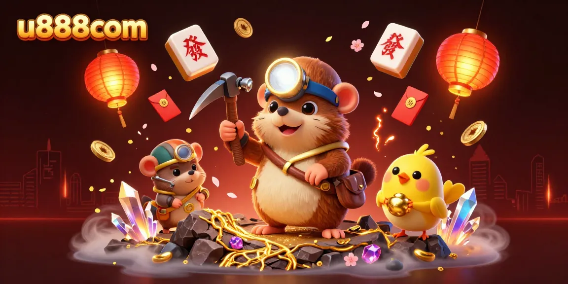 Experience excitement and treasure with u888com's vibrant online casino illustration featuring animated characters and dynamic gaming elements.