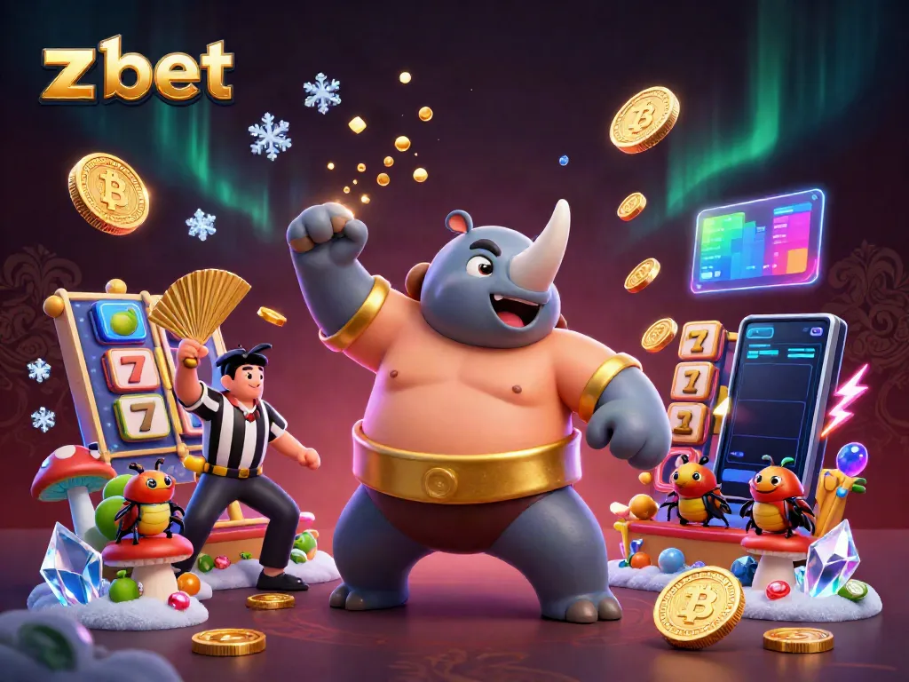 Experience zbet's dynamic casino atmosphere with a cartoon beetle champion and vibrant gaming elements.