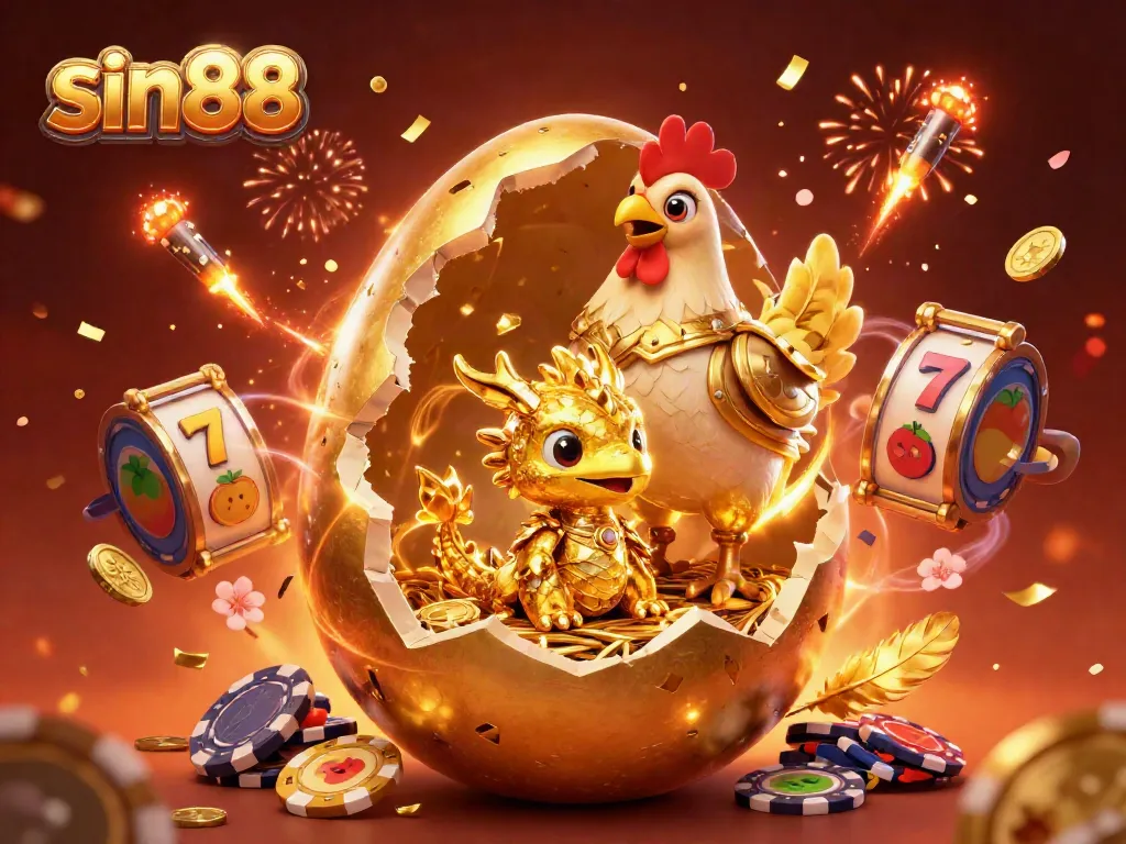 Experience the thrilling world of sin88 with a golden dragon revealing poker chips in a vibrant casino atmosphere.