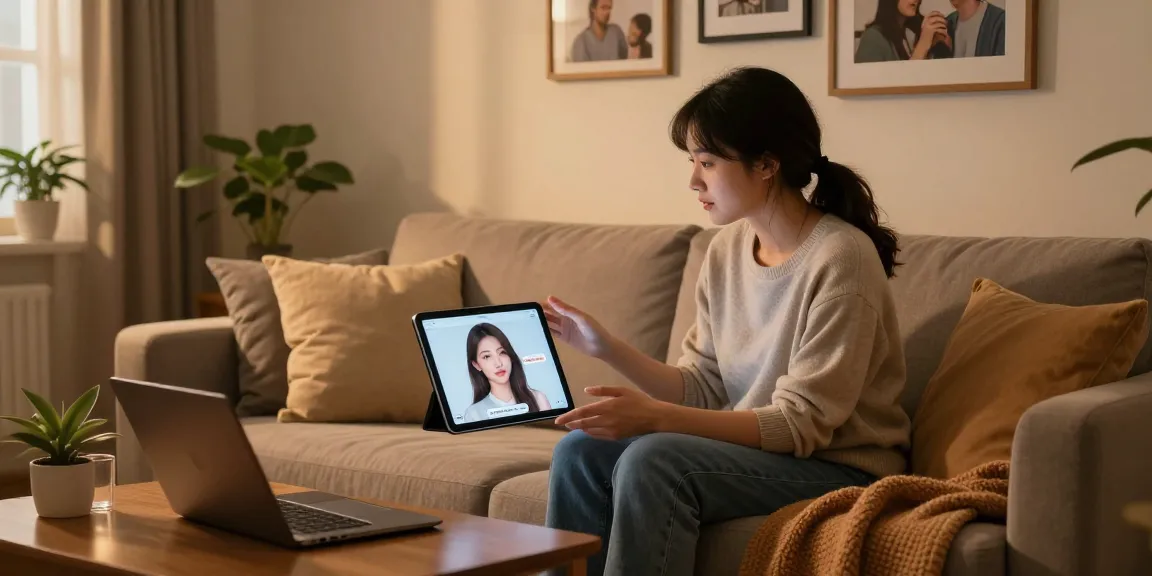 Engaging AI gf chat session in a cozy virtual space.